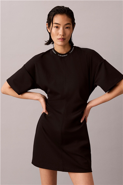 Calvin Klein Ss Logo Rib interlock T-Shirt Dr Kadın Elbise Siyah