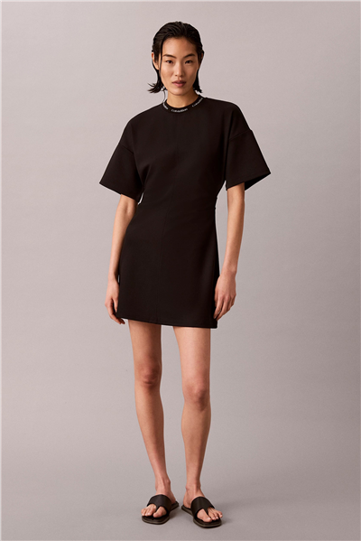 Calvin Klein Ss Logo Rib interlock T-Shirt Dr Kadın Elbise Siyah