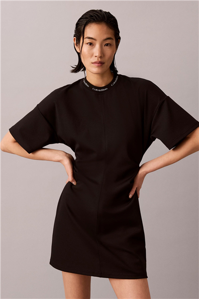 Calvin Klein Ss Logo Rib interlock T-Shirt Dr Kadın Elbise Siyah