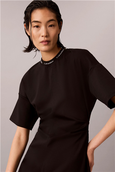 Calvin Klein Ss Logo Rib interlock T-Shirt Dr Kadın Elbise Siyah