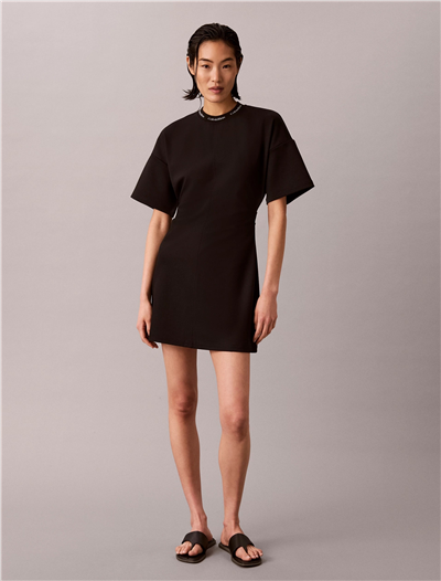 Calvin Klein Ss Logo Rib interlock T-Shirt Dr Kadın Elbise Siyah