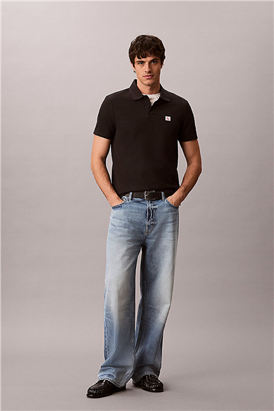 Calvin Klein Ss Microwaffle Woven Label Polo Erkek Polo Yaka T-Shirt Siyah