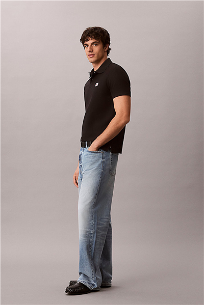 Calvin Klein Ss Microwaffle Woven Label Polo Erkek Polo Yaka T-Shirt Siyah