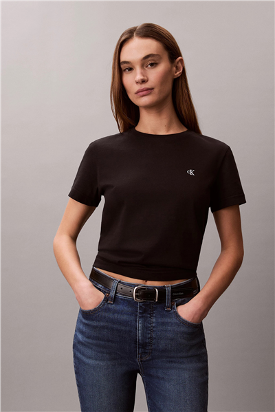 Calvin Klein Ss Monogram Crew Tee Kadın Bisiklet Yaka T-Shirt Siyah