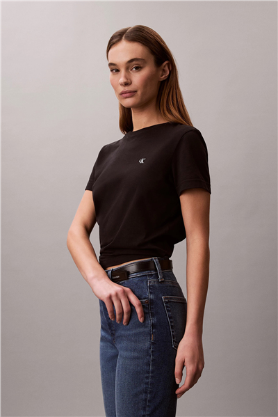 Calvin Klein Ss Monogram Crew Tee Kadın Bisiklet Yaka T-Shirt Siyah