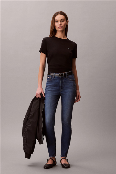 Calvin Klein Ss Monogram Crew Tee Kadın Bisiklet Yaka T-Shirt Siyah