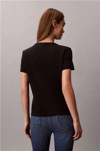 Calvin Klein Ss Monogram Crew Tee Kadın Bisiklet Yaka T-Shirt Siyah