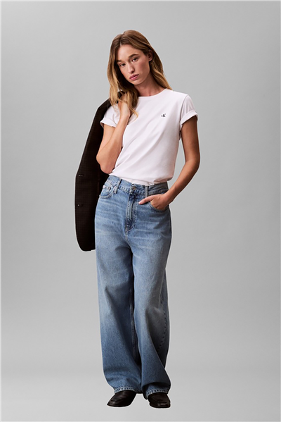 Calvin Klein Ss Monogram Crew Tee Kadın Bisiklet Yaka T-Shirt Beyaz