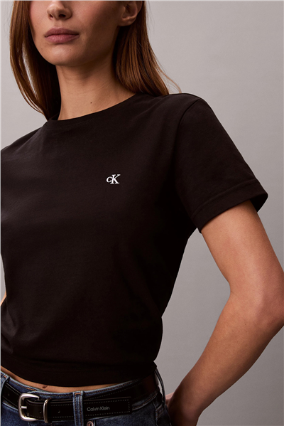 Calvin Klein Ss Monogram Crew Tee Kadın Bisiklet Yaka T-Shirt Siyah