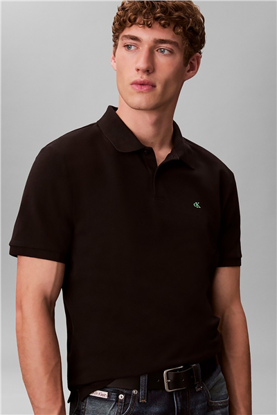 Calvin Klein Ss Monogram Pique Polo Erkek Polo Yaka T-Shirt Siyah