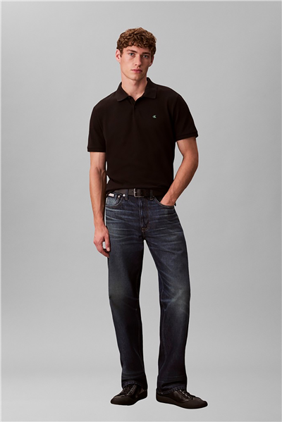 Calvin Klein Ss Monogram Pique Polo Erkek Polo Yaka T-Shirt Siyah