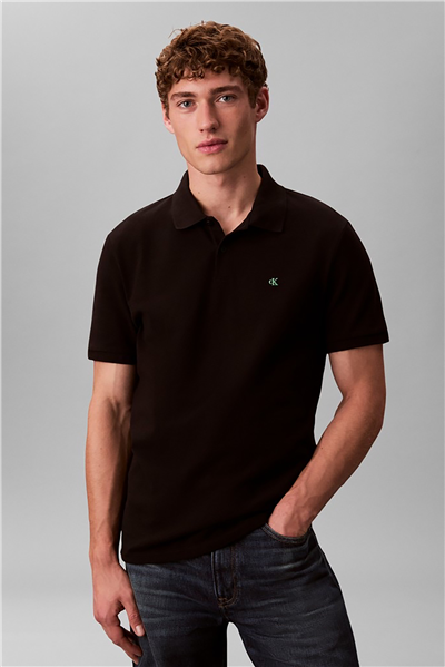 Calvin Klein Ss Monogram Pique Polo Erkek Polo Yaka T-Shirt Siyah