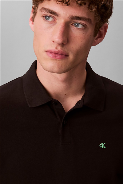 Calvin Klein Ss Monogram Pique Polo Erkek Polo Yaka T-Shirt Siyah