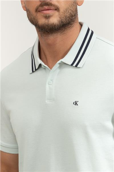 Calvin Klein Ss Monogram Pique Tipped Erkek Polo Yaka T-Shirt