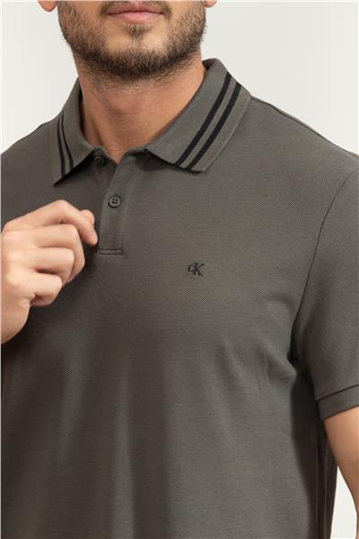Calvin Klein Ss Monogram Pique Tipped Erkek Polo Yaka T-Shirt