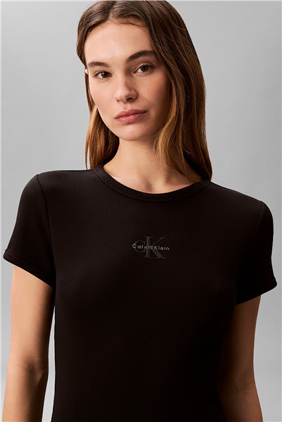 Calvin Klein Ss Monologo 2X2 Baby Rib Mini Dr Kadın Elbise Siyah
