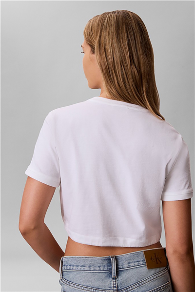 Calvin Klein Ss Monologo Cropped Tie Tee Kadın Bisiklet Yaka T-Shirt Beyaz