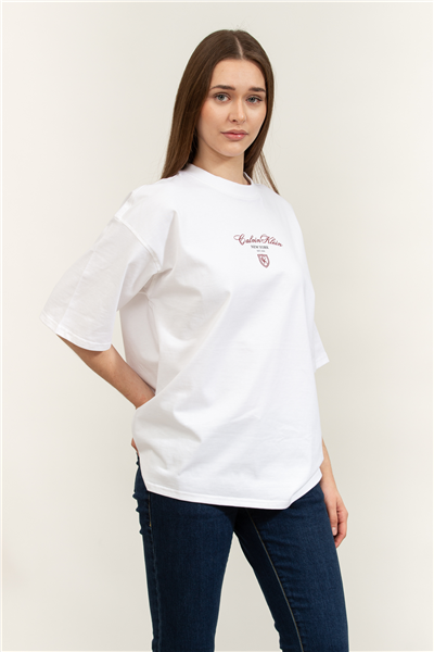 Calvin Klein SS Oversize CK NY Tee Kadın Bisiklet Yaka T-Shirt
