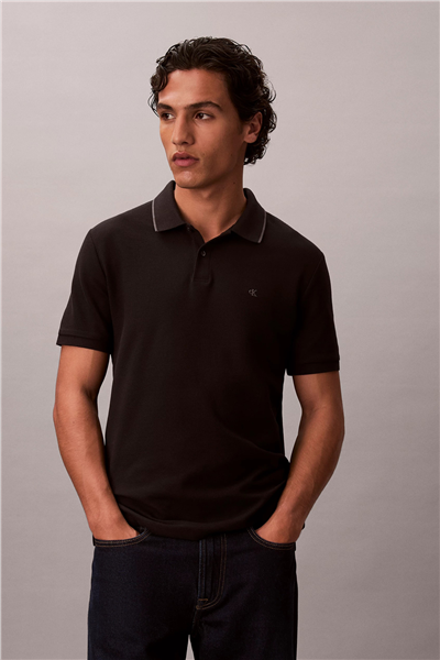 Calvin Klein Ss Refined Pique Tipped Classic Erkek Polo Yaka T-Shirt Siyah