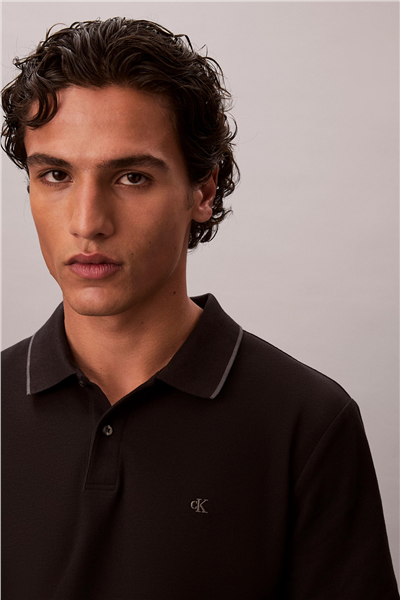 Calvin Klein Ss Refined Pique Tipped Classic Erkek Polo Yaka T-Shirt Siyah
