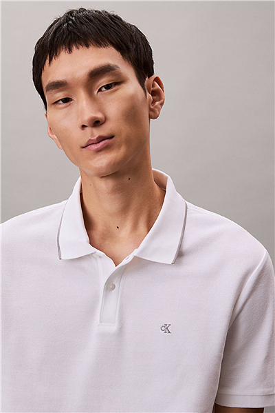 Calvin Klein Ss Refined Pique Tipped Classic Erkek Polo Yaka T-Shirt Beyaz