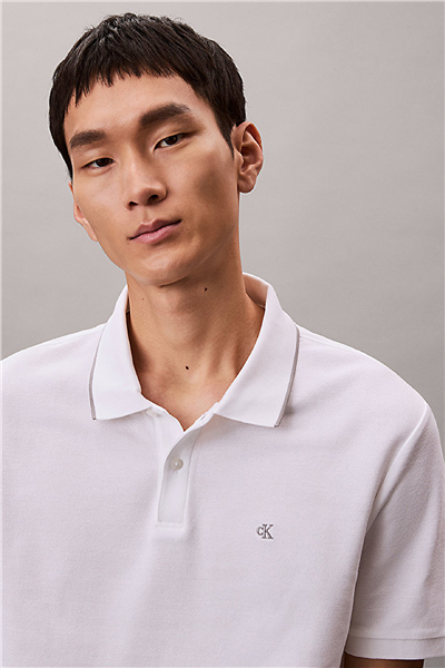 Calvin Klein Ss Refined Pique Tipped Classic Erkek Polo Yaka T-Shirt Beyaz