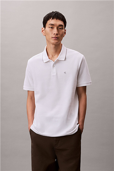 Calvin Klein Ss Refined Pique Tipped Classic Erkek Polo Yaka T-Shirt Beyaz