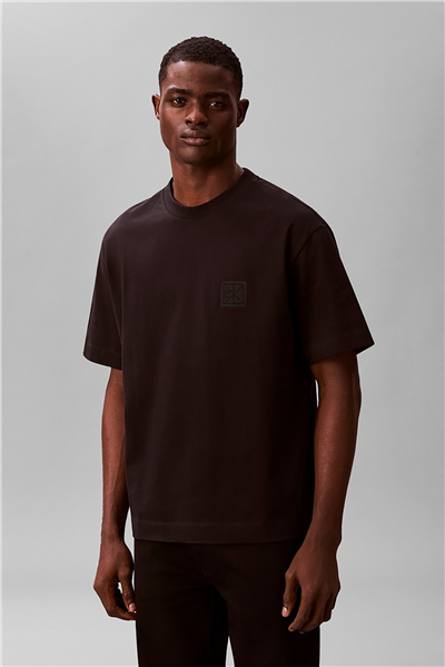 Calvin Klein Ss Rlxd 16S Embrd Twill Emblem T Erkek Bisiklet Yaka T-Shirt Siyah
