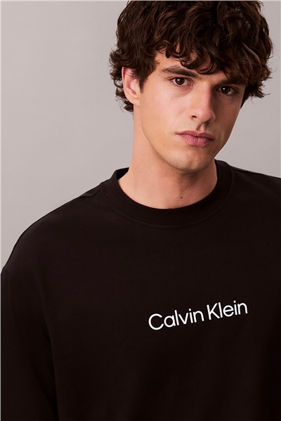 Calvin Klein Ss Rlxd 16S Std Logo Crewnk Tee Erkek Bisiklet Yaka T-Shirt Siyah