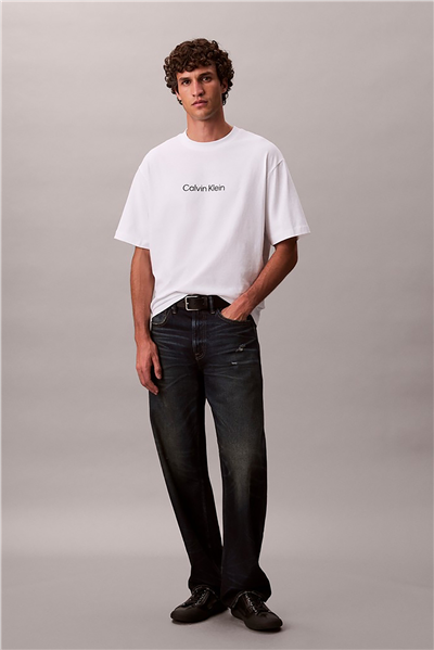 Calvin Klein Ss Rlxd 16S Std Logo Crewnk Tee Erkek Bisiklet Yaka T-Shirt Beyaz