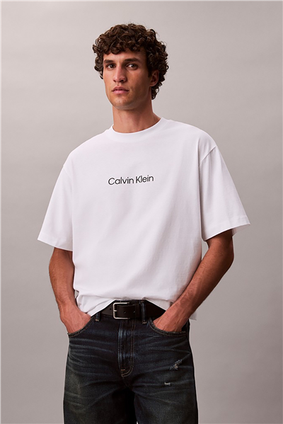 Calvin Klein Ss Rlxd 16S Std Logo Crewnk Tee Erkek Bisiklet Yaka T-Shirt Beyaz