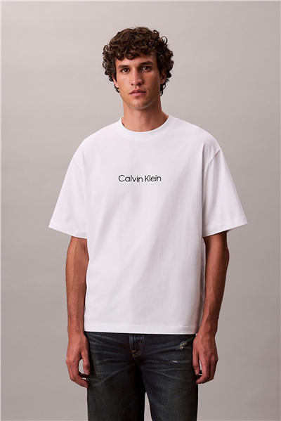Calvin Klein Ss Rlxd 16S Std Logo Crewnk Tee Erkek Bisiklet Yaka T-Shirt Beyaz