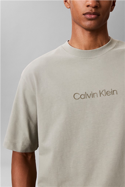 Calvin Klein Ss Rlxd 16S Std Logo Crewnk Tee Erkek Bisiklet Yaka T-Shirt Bej