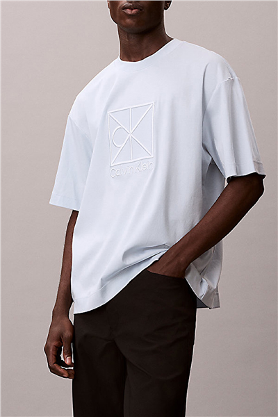 Calvin Klein Ss Rlxd Premium inte Erkek Bisiklet Yaka T-Shirt Mavi
