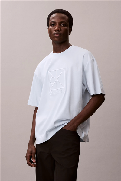 Calvin Klein Ss Rlxd Premium inte Erkek Bisiklet Yaka T-Shirt Mavi
