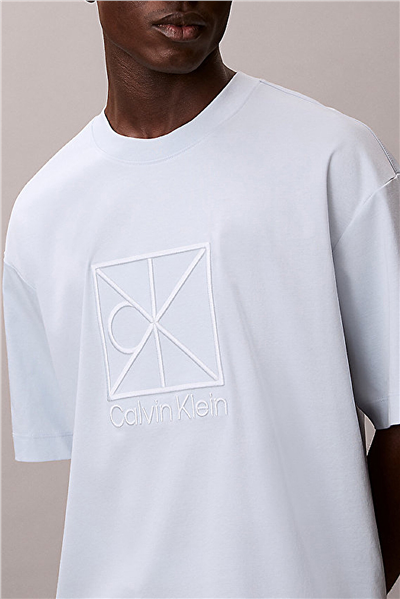 Calvin Klein Ss Rlxd Premium inte Erkek Bisiklet Yaka T-Shirt Mavi