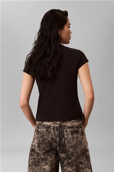 Calvin Klein Ss Slim Fit Feminine Logo Tee Kadın Bisiklet Yaka T-Shirt Siyah