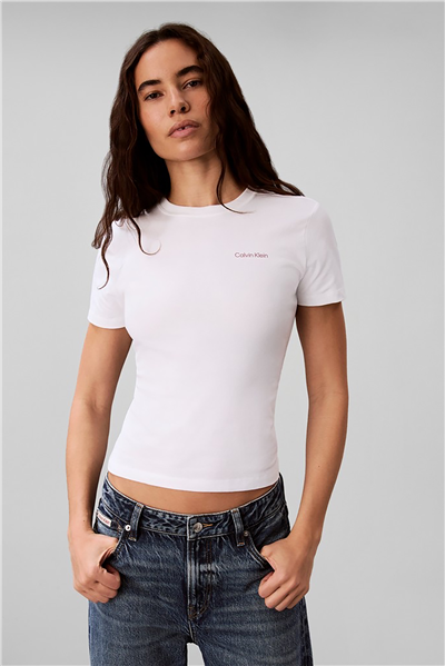 Calvin Klein Ss Slim Fit Feminine Logo Tee Kadın Bisiklet Yaka T-Shirt Beyaz