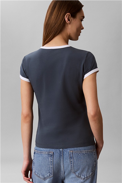 Calvin Klein Ss Slim Logo Ringer Tee Kadın Bisiklet Yaka T-Shirt