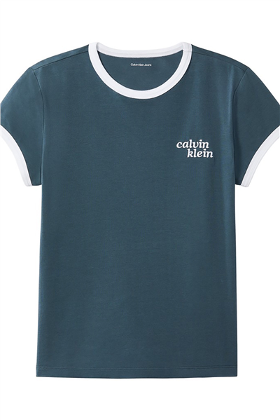 Calvin Klein Ss Slim Logo Ringer Tee Kadın Bisiklet Yaka T-Shirt