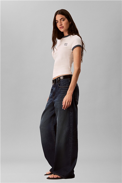 Calvin Klein Ss Slim Logo Ringer Tee Kadın Bisiklet Yaka T-Shirt Beyaz