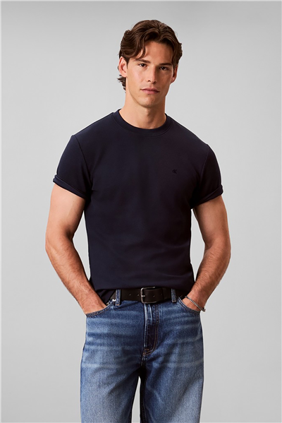 Calvin Klein Ss Slim Micro Waffle Crewnk Tee Erkek Bisiklet Yaka T-Shirt Lacivert
