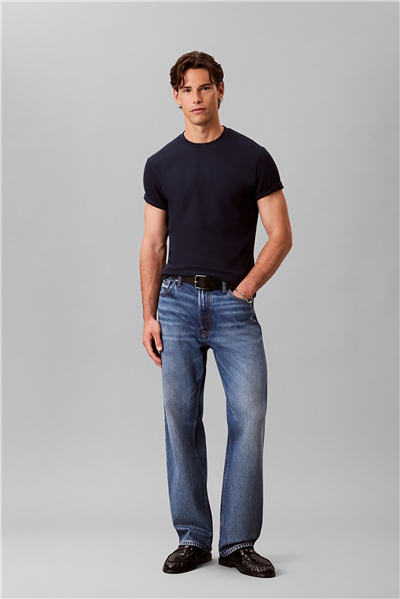Calvin Klein Ss Slim Micro Waffle Crewnk Tee Erkek Bisiklet Yaka T-Shirt Lacivert