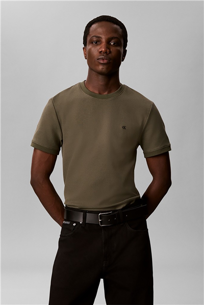 Calvin Klein Ss Slim Micro Waffle Crewnk Tee Erkek Bisiklet Yaka T-Shirt Yeşil