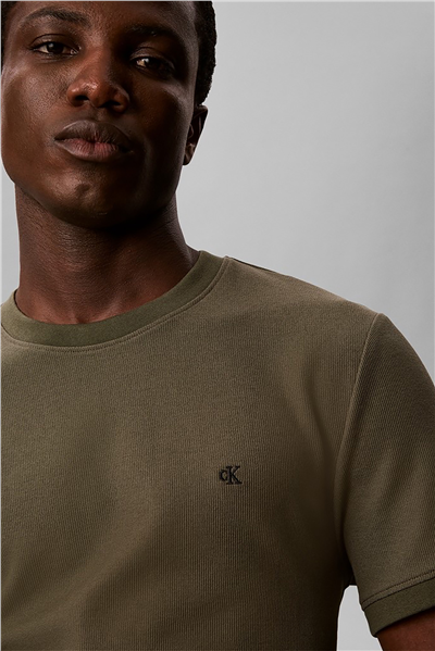 Calvin Klein Ss Slim Micro Waffle Crewnk Tee Erkek Bisiklet Yaka T-Shirt Yeşil