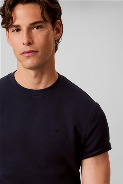 Calvin Klein Ss Slim Micro Waffle Crewnk Tee Erkek Bisiklet Yaka T-Shirt Lacivert