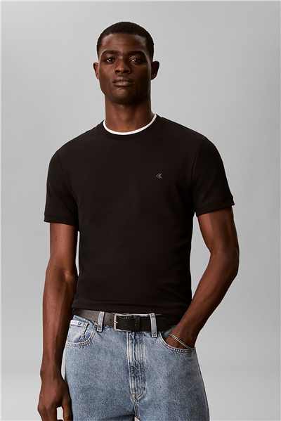 Calvin Klein Ss Slim Micro Waffle Crewnk Tee Erkek Bisiklet Yaka T-Shirt Siyah