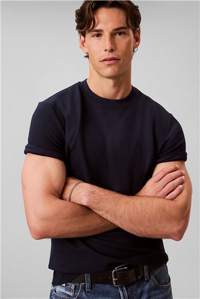 Calvin Klein Ss Slim Micro Waffle Crewnk Tee Erkek Bisiklet Yaka T-Shirt Lacivert