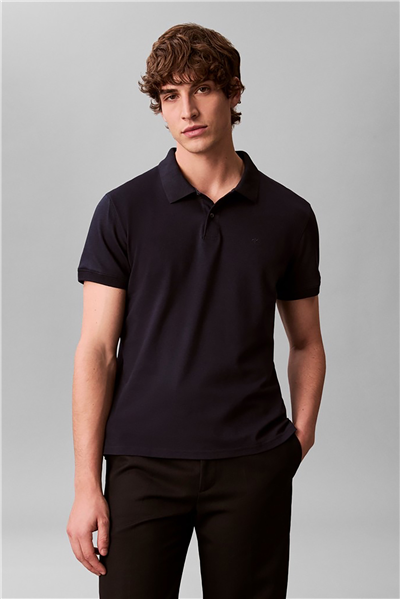 Calvin Klein Ss Slim Refined Pique Polo Erkek Polo Yaka T-Shirt Lacivert