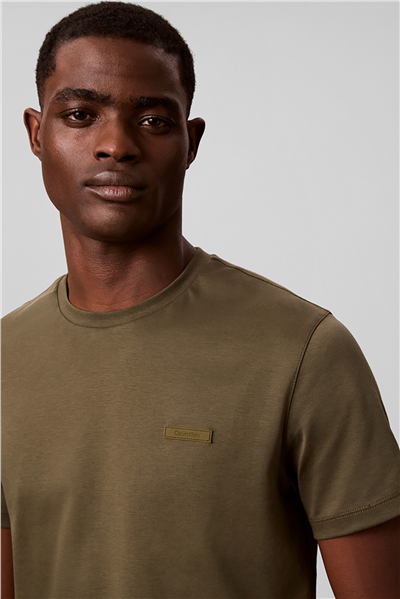 Calvin Klein Ss Slim Supima Logo Patch Tee Erkek Bisiklet Yaka T-Shirt Yeşil
